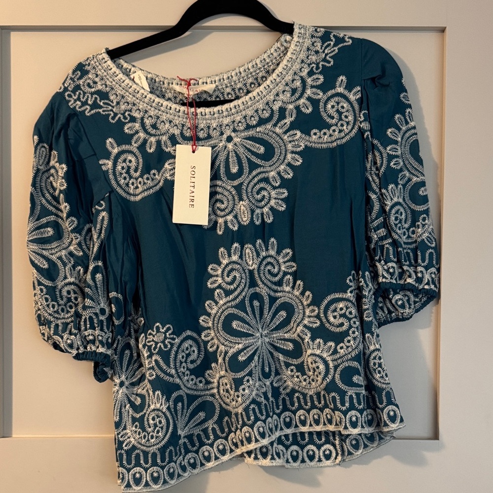 Solitaire Blue Embroidered Women's Blouse
